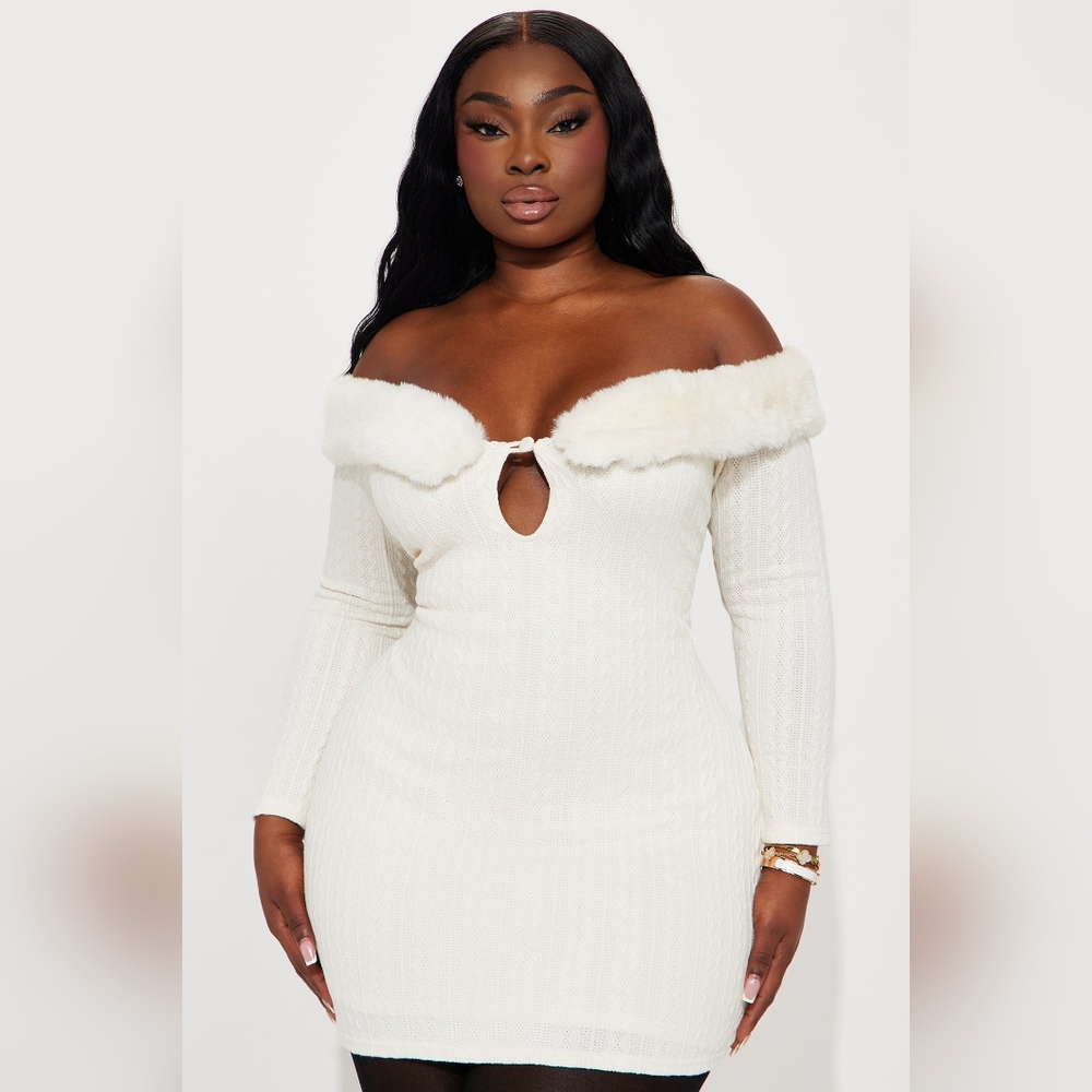 "Alexis" Sweater Mini Off-Shoulder Dress - Picture 2 of 4